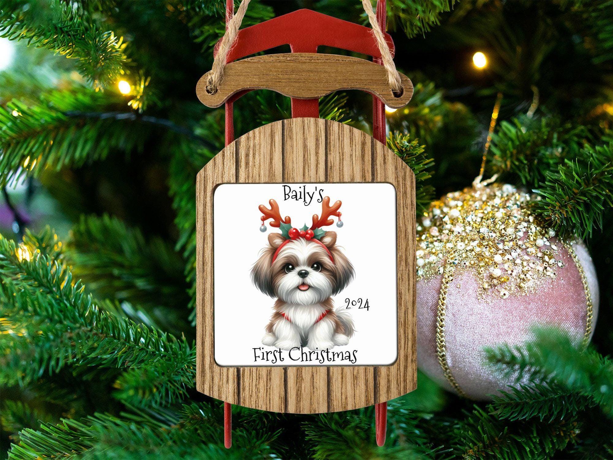 シーズーのクリスマスオーナメント、トナカイの角、犬好きへのギフト