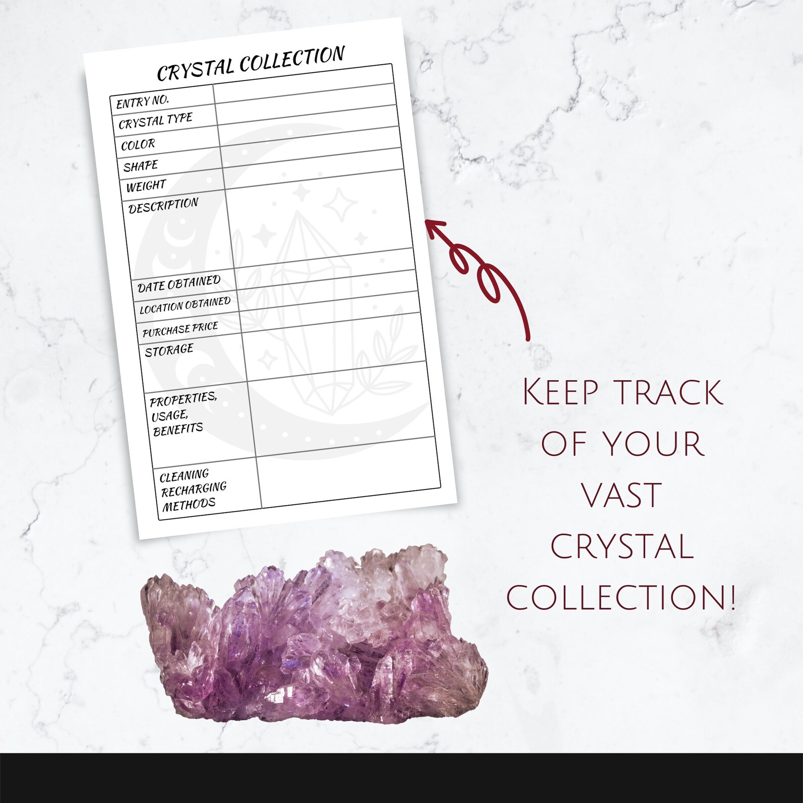 Crystal Collection Log Sheet, Crystal Tracking, Downloadable Tracking