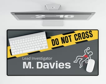 Crime Scene Tape Desk Mat | Personalized Investigador Name Mousepad