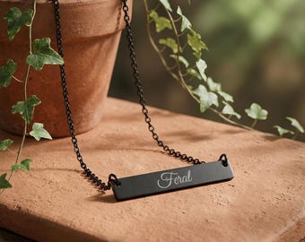 Engraved Script Name Horizontal Bar Necklace | Personalized Bar Necklace
