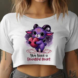 Schattige geit met hart cartoon grafisch T-shirt, kawaii geit tanktop, shirt schattig dierenvriend, ontwerp top lief hart, cadeau-idee