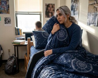 Astrology Constellation Pattern Cotton Duvet Cover | Celestial Bedding Set