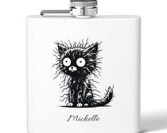 Stressed Cat Sketch Stainless Steel Flask - Funny Animal Lover Gift