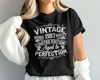 38th Birthday Shirt For Men - Vintage 1987 'Aged To Perfection' Funny T-Shirt Gift