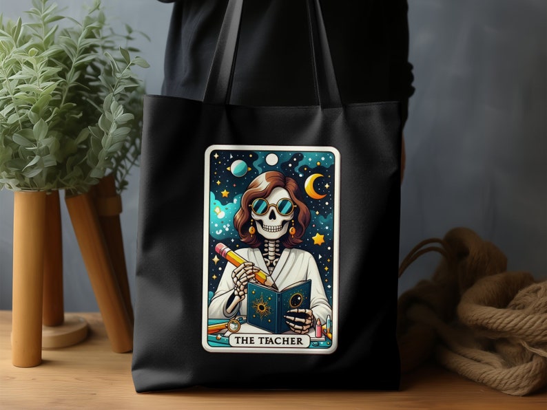 Skull Teacher Tarot Card Cotton Tote Bag, Mystical Design - Etsy