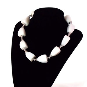 White Snow Quartz, Silver Tone, Chunky Beaded Gemstone Statement Necklace // Milky Quartz //