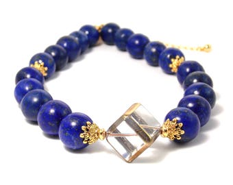 Lapis Lazuli Choker Necklace, 22k Gold Plated, Choker Style