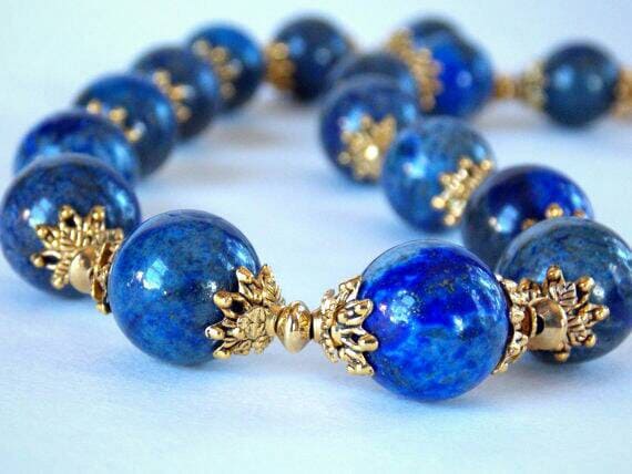 Lapis Lazuli Necklace; Lapis Jewelry; Royal Blue; Antique Gold