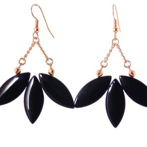 Black And Gold Glass Fan Dangle Statement Earrings (Clip On Optional)