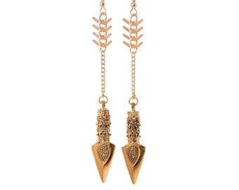 Gold Arrow Long Dangle Boho Chain Statement Earrings