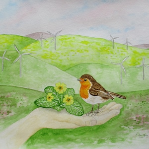 Bird painting, robin painting, robin original watercolour painting, bird watercolour, hand-painted picture, not a print, wall decor gift.