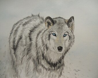 Wolf painting, wolf original watercolour painting, wolf watercolour, wolf picture, wall decor gift, not a print, hand-painted picture.