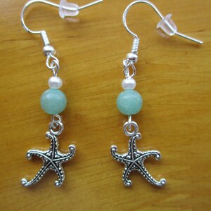 Starfish earrings, gemstone earrings, aventurine earrings, silver earrings, handmade earrings, dangle earrings, natural gemstone earrings.