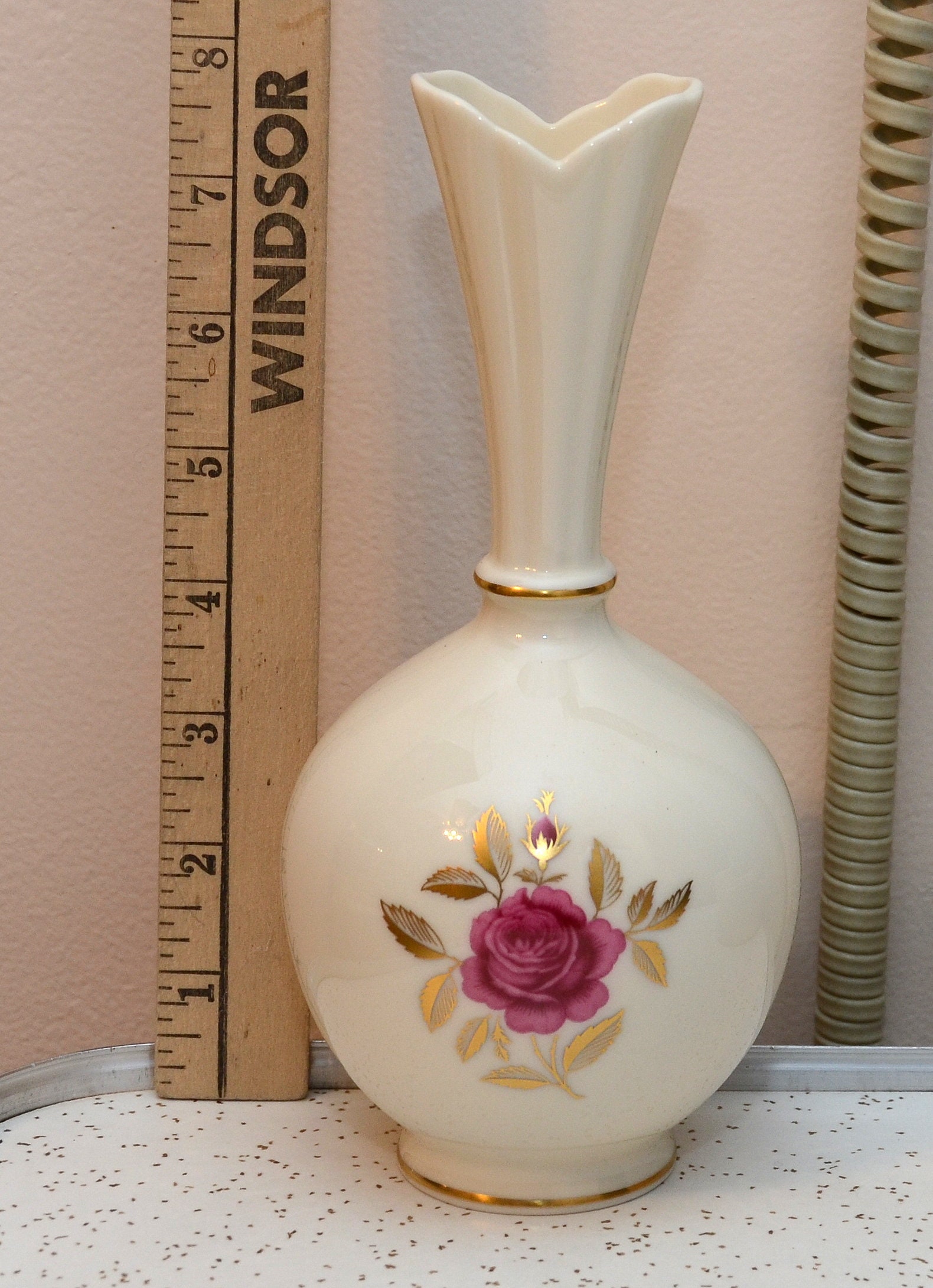 vintage Lenox vase white bud vase gold trim roses ceramic Etsy