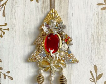 Hanging Jeweled Christmas Ornament, Merry Christmas, Jeweled Tree Ornament, Christmas Gift, Holiday, Jewelry Art, One of a Kind Gift