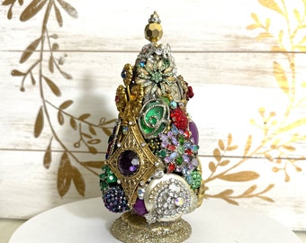 Vintage Jewelry Bottlebrush Tree, Vintage Christmas, Wedding Gift, Jeweled Tree, Antique, Bottlebrush Tree, Shabby Chic, One of a Kind