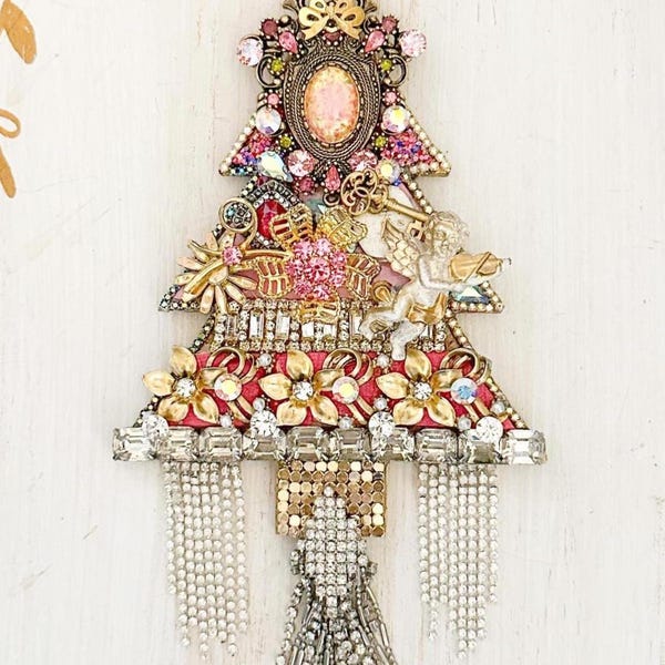 Vintage Jeweled Christmas Ornament: Shabby Chic Holiday Decoration Heirloom