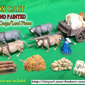 Fantasy Ox Cart Resin, HAND PAINTED with Four Cargo Load Pieces