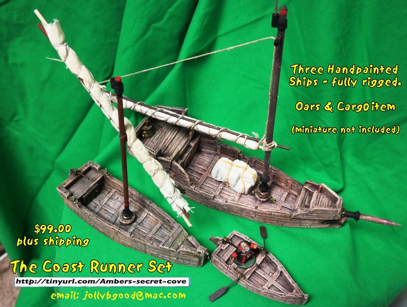 The Coast Runner Set: Three hand painted ships, fully rigged. 28mm scale. image 1