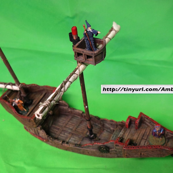 The Sea Phoenix Two-masted sailing ship with cargo piece. Hand-scuplted and cast in resin. UNPAINTED