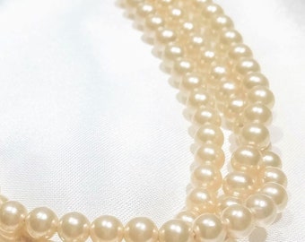 Art Deco Multi Strand Vintage Pearl Choker, 1940s Champagne Ivory Pearl Necklace, Wedding jewelry, Bridal Pearls