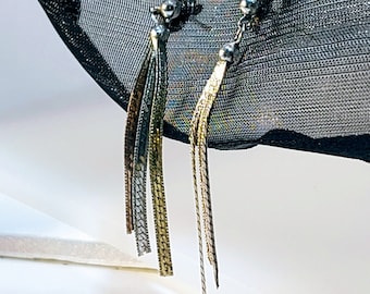Vintage Faceted Tricolor Dangle Earrings, 925 Sterling Silver Long Earrings