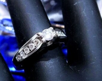 Vintage art-deco 10k witgouden diamanten verlovingsring, maat 5