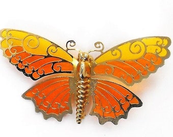 broche papillon vintage en émail jaune orange, épingle en or papillon AVON des années 1970, cadeaux pour la fête des mères