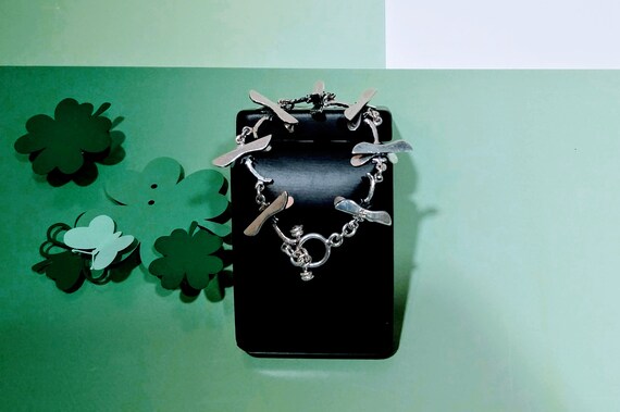 Solid Sterling Silver Dragonfly Bracelet Vintage … - image 4