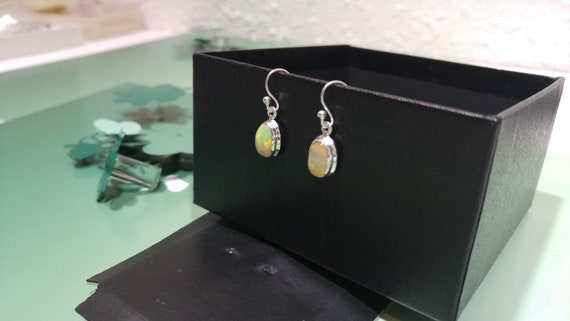 Handmade Silver Natural Opal Earrings, Australian… - image 4