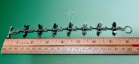 Solid Sterling Silver Dragonfly Bracelet Vintage … - image 8