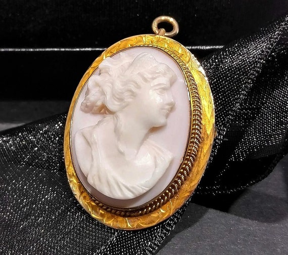 Antique 10k Gold Cameo Brooch, Edwardian 1910s An… - image 5