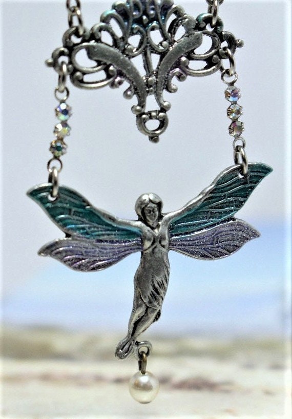 Magic Fairy Wings Pendant Enamel Pearl Jewelry Vi… - image 4