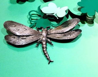 Large Solid Sterling Silver Dragonfly Brooch, Vintage Signed Cini Pin, Mother's Day Gift,