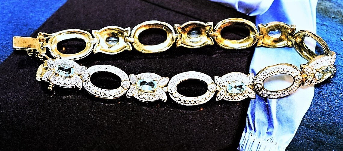Bracelet Vintage En Argent Sterling Et Topaze Bleue - Longueur 17.8cm, Style Tennis, Occasion