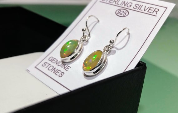 Handmade Silver Natural Opal Earrings, Australian… - image 7