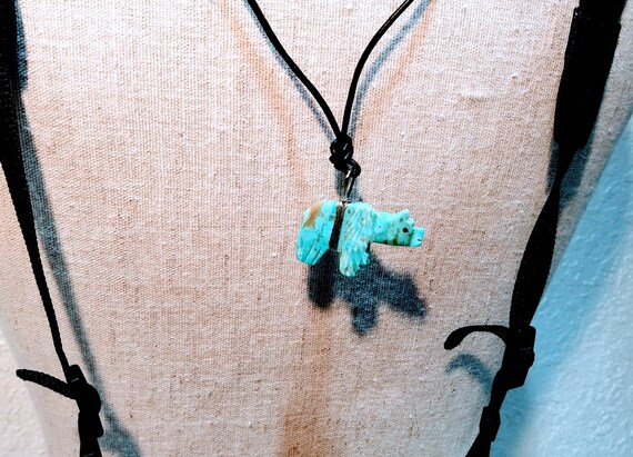 Native American Indian Bear Fetish Turquoise Pendant Navajo