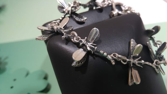 Solid Sterling Silver Dragonfly Bracelet Vintage … - image 1