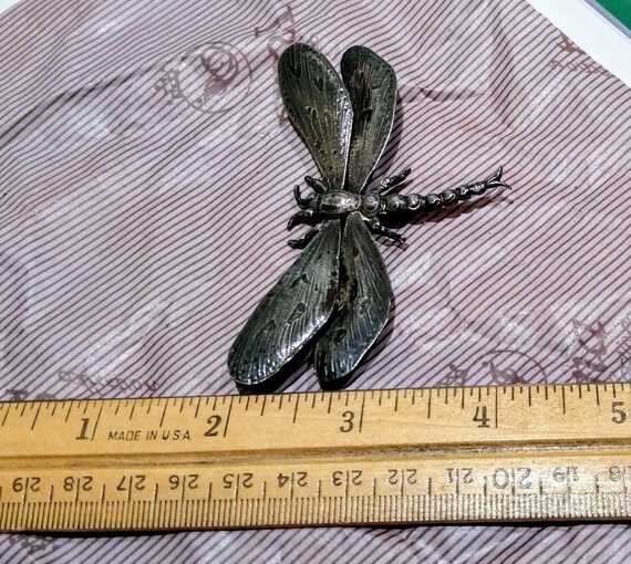 Large Solid Sterling Silver Dragonfly Brooch, Vin… - image 5