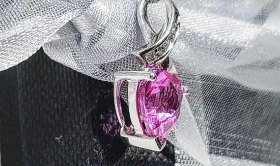 Vintage Solid Gold Pink Heart Diamond Love Neckla… - image 7