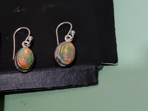 Handmade Silver Natural Opal Earrings, Australian… - image 1