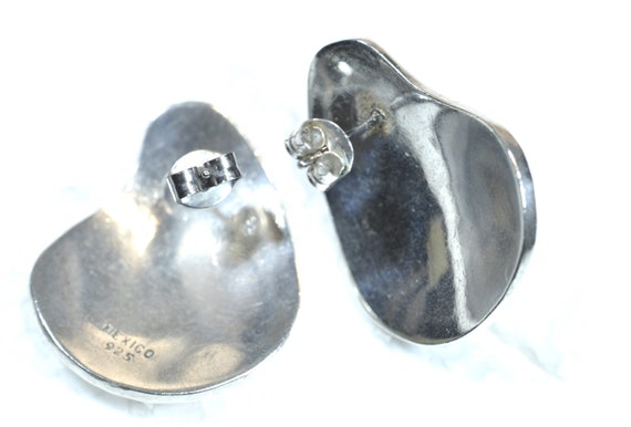 Large Sterling Silver Hammered Stud Earrings, Vin… - image 6