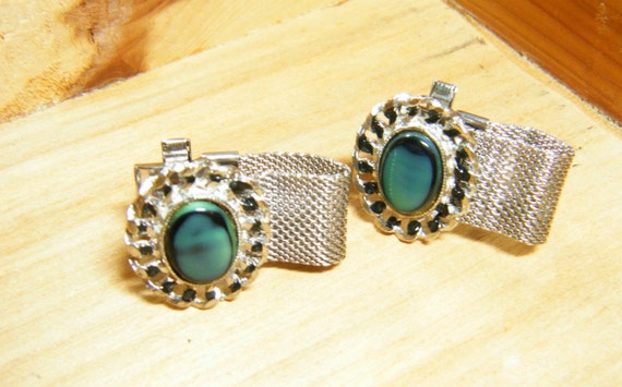 Vintage mens silver tone mesh cufflinks Husband gi