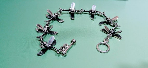 Solid Sterling Silver Dragonfly Bracelet Vintage … - image 2