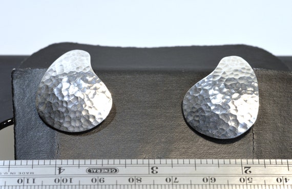 Large Sterling Silver Hammered Stud Earrings, Vin… - image 1