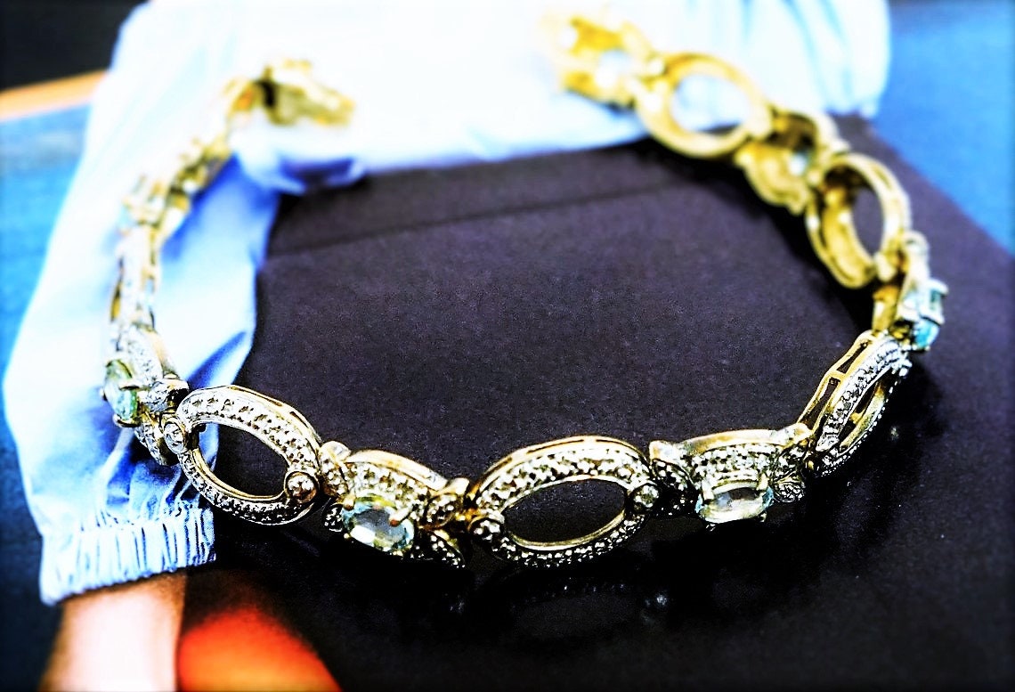 Bracelet Vintage En Argent Sterling Et Topaze Bleue - Longueur 17.8cm, Style Tennis, Occasion