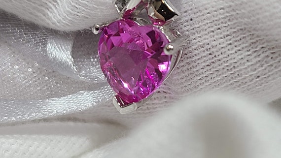 Vintage Solid Gold Pink Heart Diamond Love Neckla… - image 5