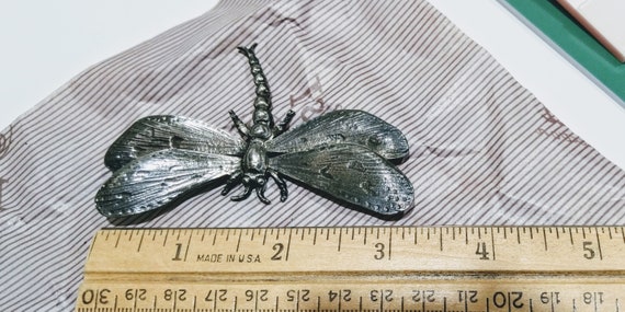 Large Solid Sterling Silver Dragonfly Brooch, Vin… - image 6