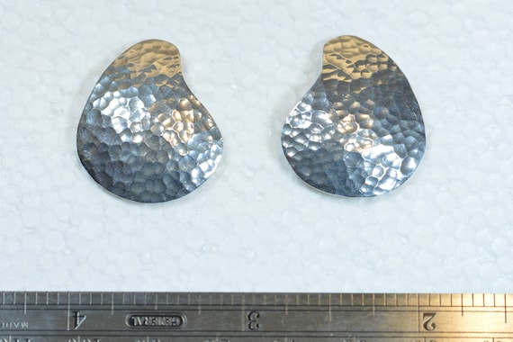 Large Sterling Silver Hammered Stud Earrings, Vin… - image 5