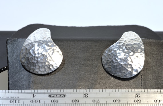 Large Sterling Silver Hammered Stud Earrings, Vin… - image 4